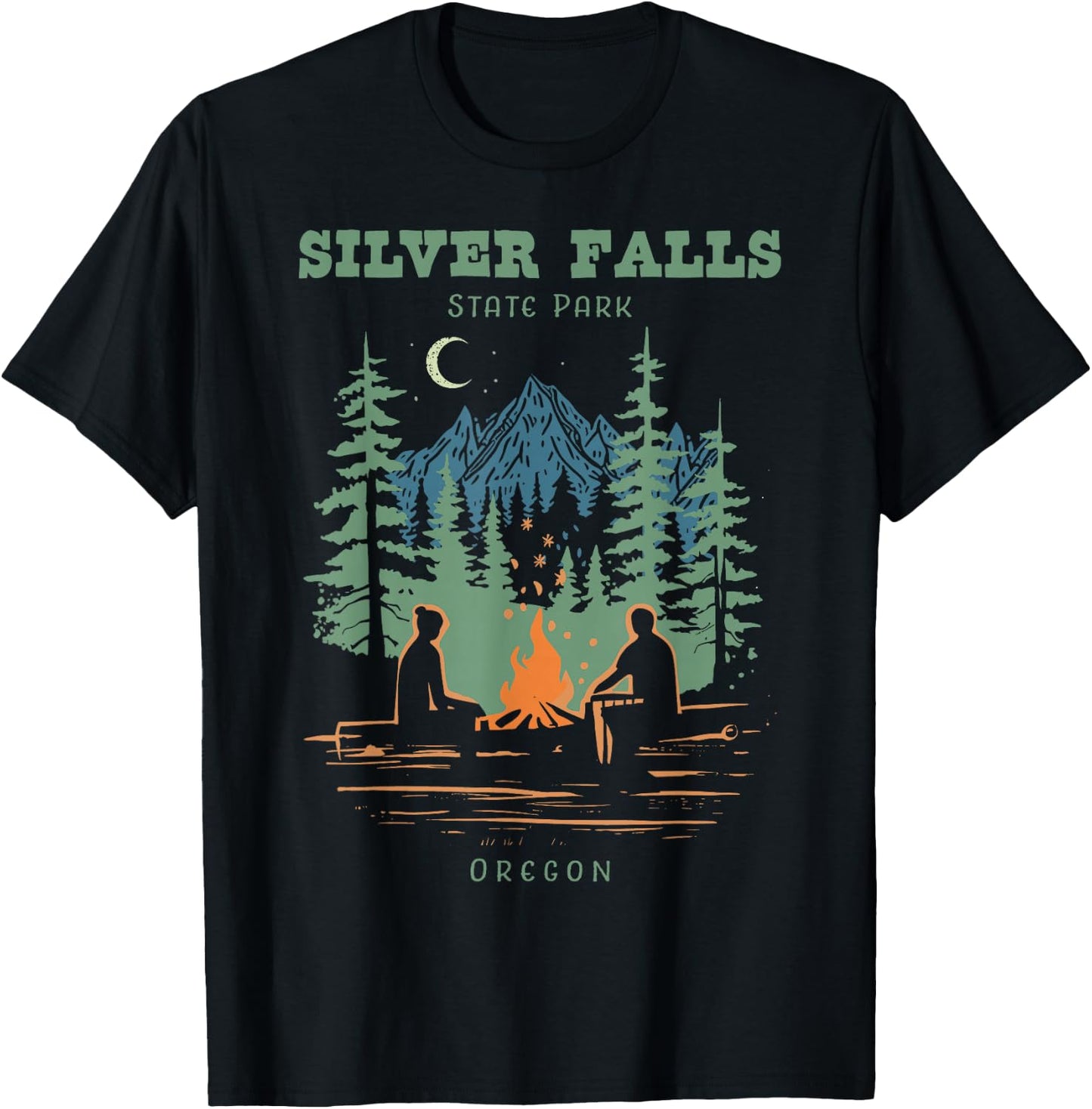 Silver Falls State Park Oregon Retro Vintage T-Shirt - T-Shirt | Black