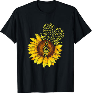 Musician Sunflower Heart Music Note Music Lovers Musical T-Shirt - T-Shirt | Black