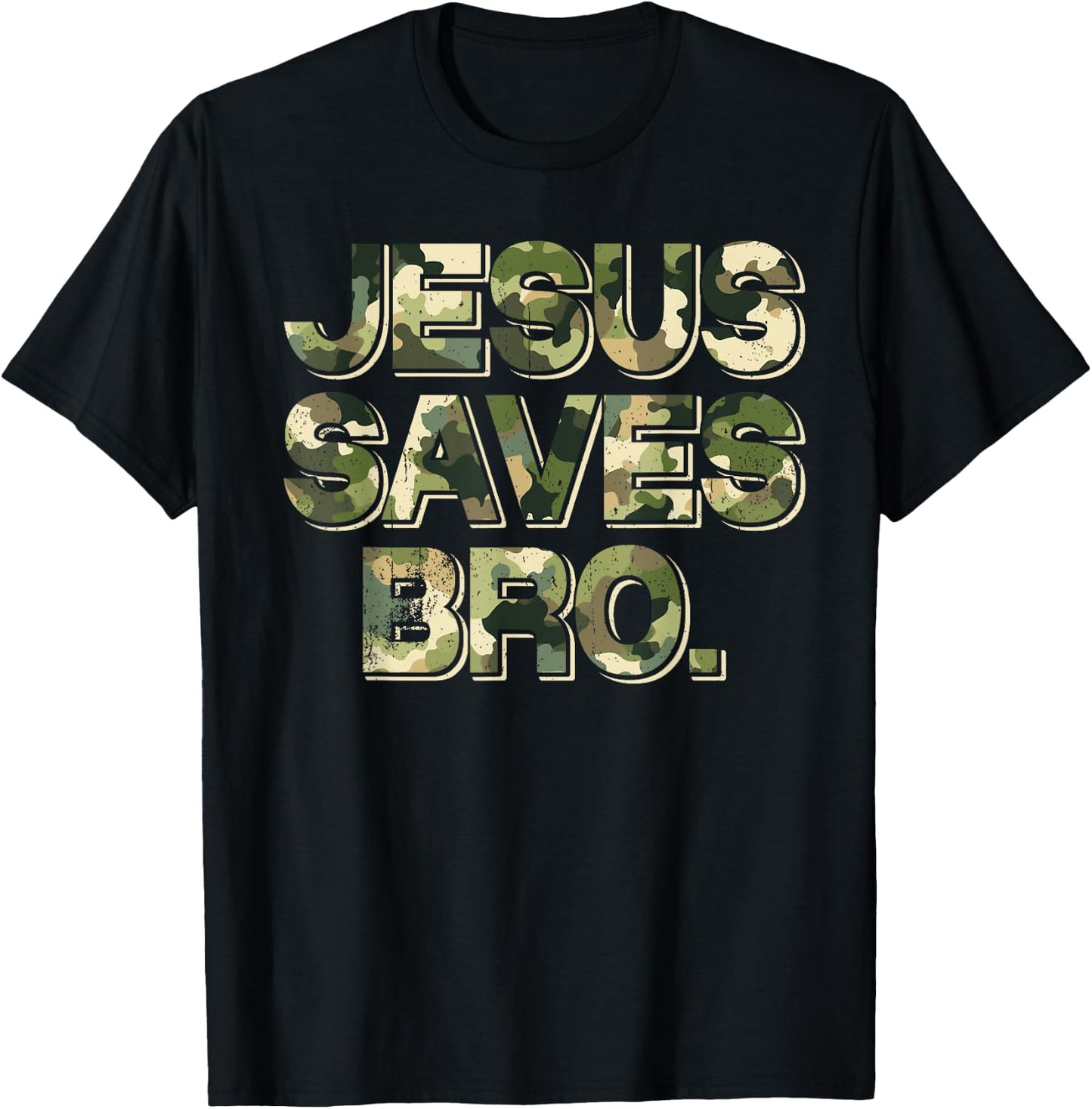 Vintage Camo Jesus Saves Bro T Shirt Christian Religion T-Shirt - T-Shirt | Black