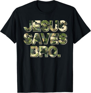 Vintage Camo Jesus Saves Bro T Shirt Christian Religion T-Shirt - T-Shirt | Black