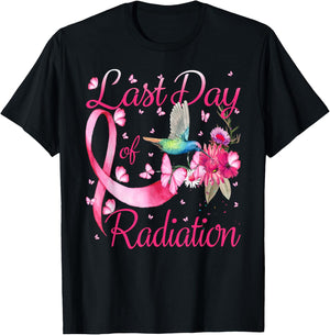 Last Day Of Radiation Hummingbird Breast Cancer Awareness T-Shirt - T-Shirt | Black