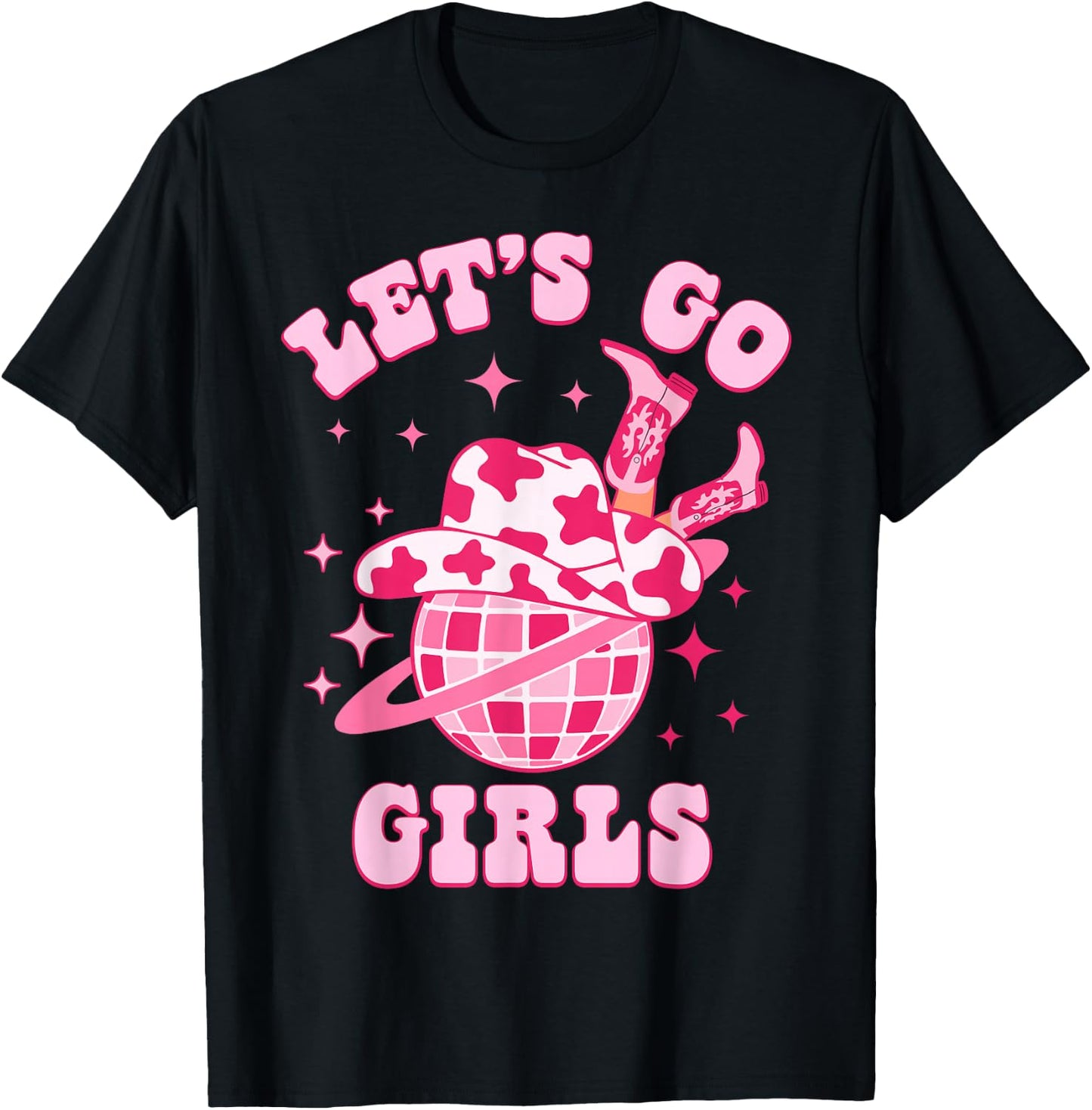 Let's Go Girls Western Cowgirl Groovy Bachelorette Party T-Shirt - T-Shirt | Black