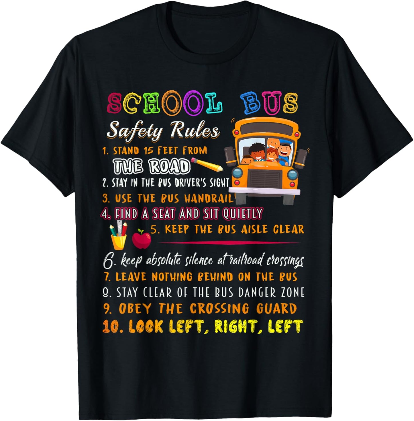 School Bus Safety Rules T Shirt, School Bus Driver Funny T-Shirt - T-Shirt | Black