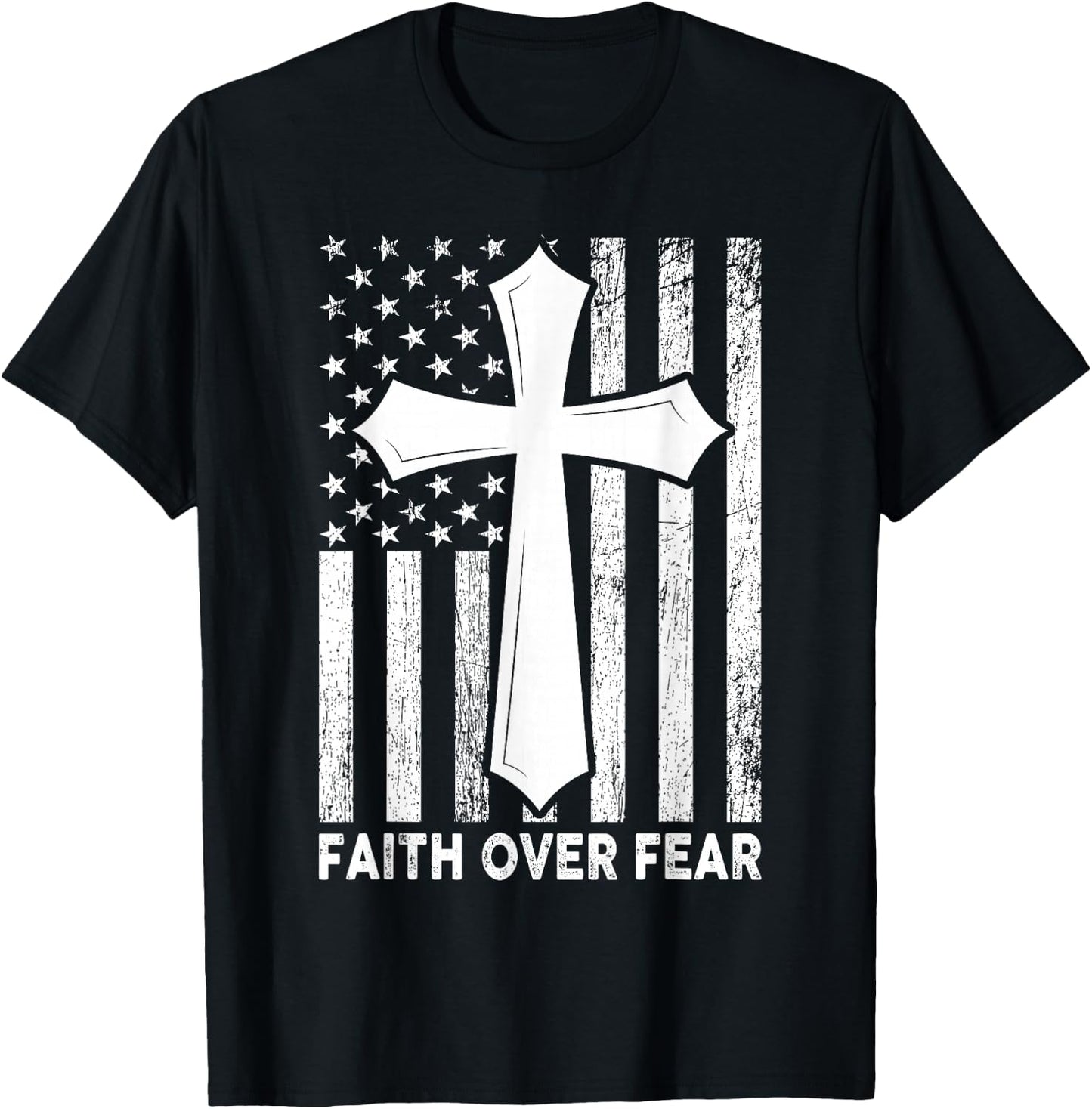 Faith Over Fear Cool Christian Flag Cross Women Kids T-Shirt - T-Shirt | Black