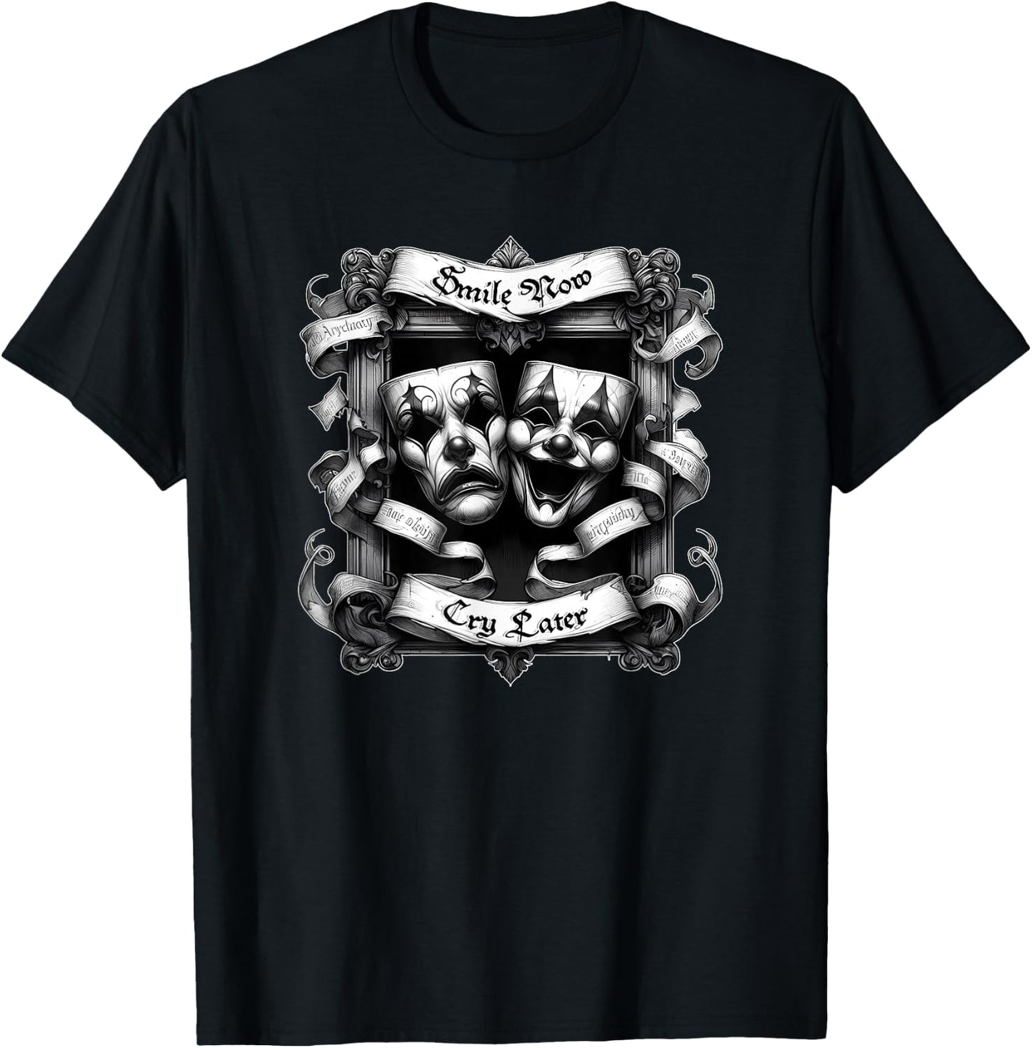 SMILE NOW CRY LATER Gothic Cholo Chicano Art Sad Clown Masks T-Shirt - T-Shirt | Black