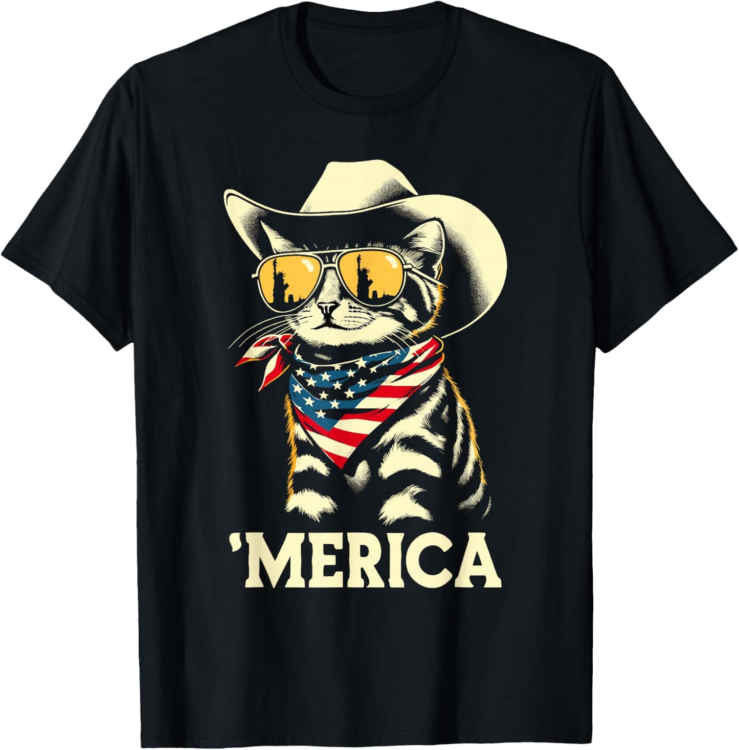 USA 'Merica Cat 4th of July Men Women Kids Funny Patriotic T-Shirt - T-Shirt | Black