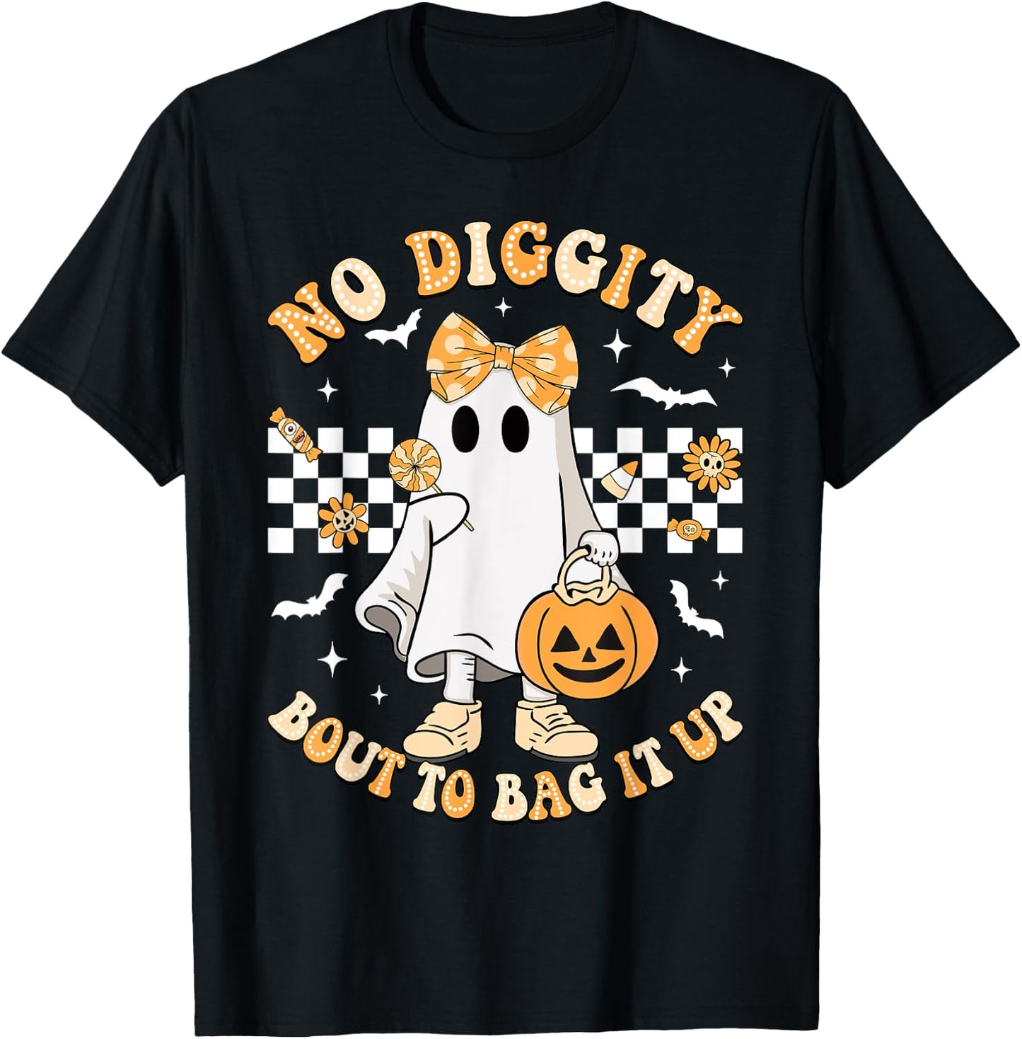 Halloween Ghost No Diggity Bout To Bag It Up Girls Kids T-Shirt - T-Shirt | Black