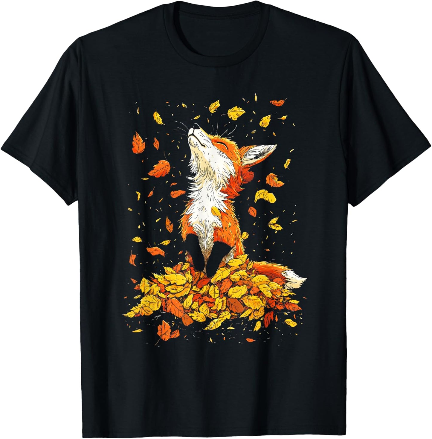 Cute Fox Fall Woodland Forest Autumn Leaves T-Shirt - T-Shirt | Black