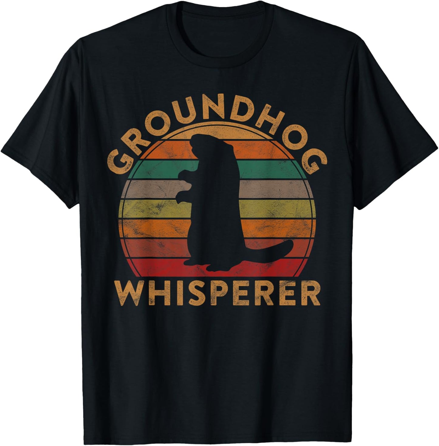 Vintage Groundhog Whisperer Silhouette Gift Ground Hog Day T-Shirt - T-Shirt | Black