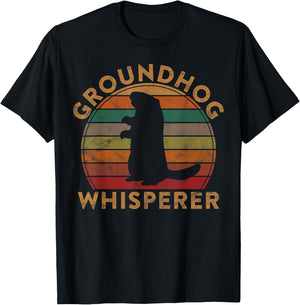 Vintage Groundhog Whisperer Silhouette Gift Ground Hog Day T-Shirt - T-Shirt | Black