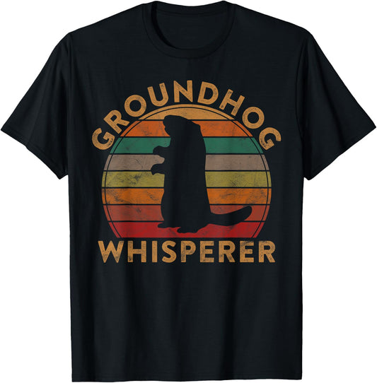 Vintage Groundhog Whisperer Silhouette Gift Ground Hog Day T-Shirt - T-Shirt | Black