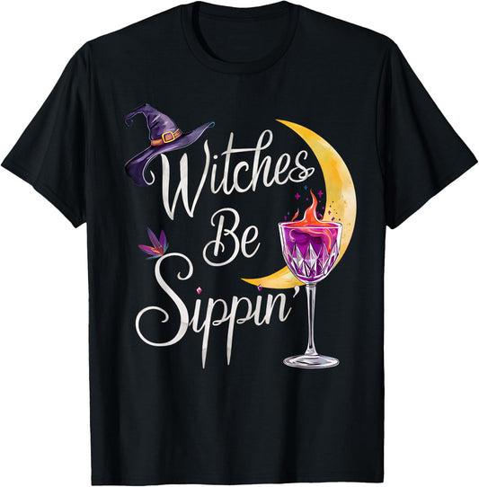 Women's Wine Witches Be Sippin Halloween Fun Design T-Shirt - T-Shirt | Black