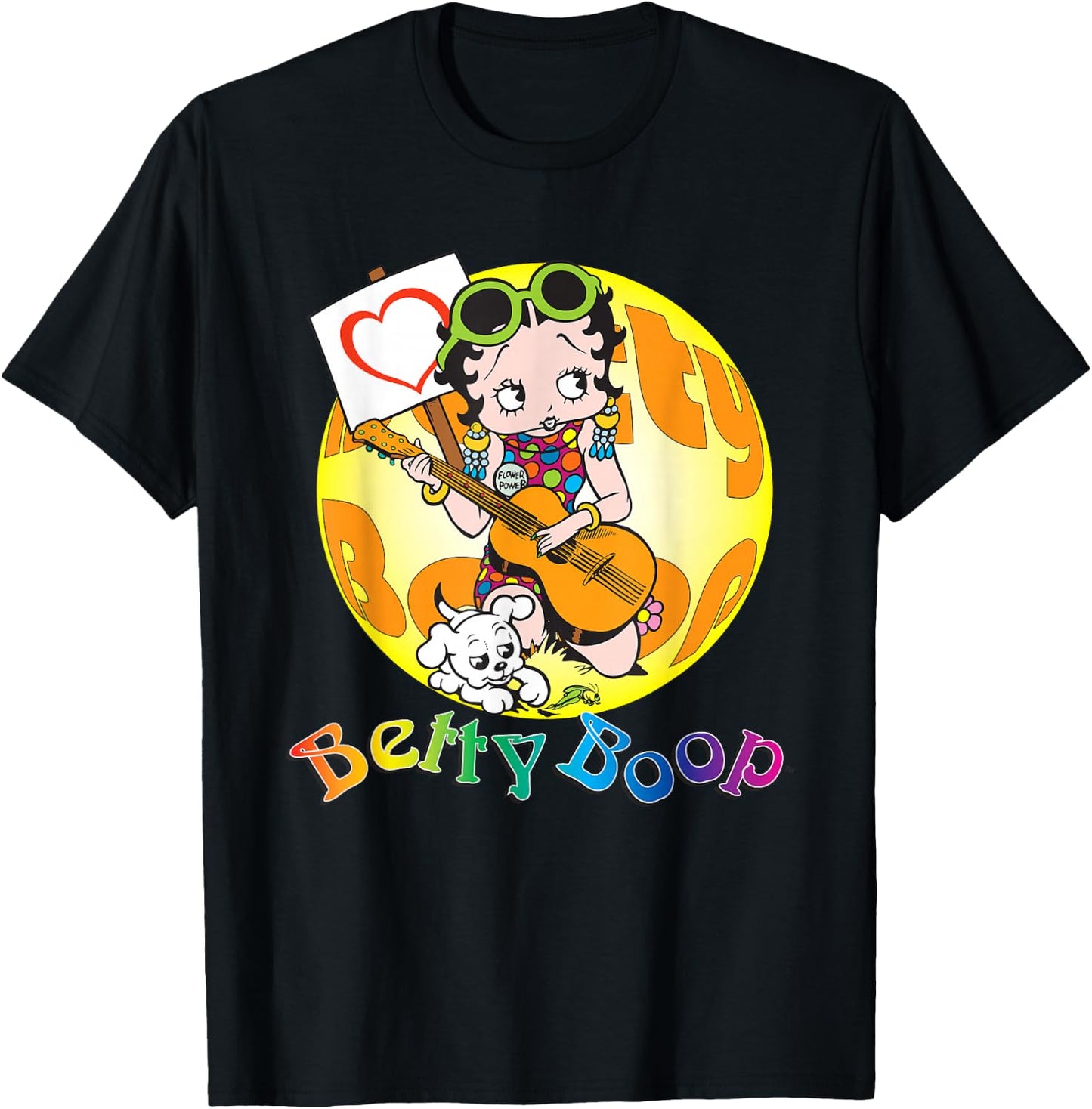 Betty Boop Groovy Guitar 70s T-Shirt - T-Shirt | Black