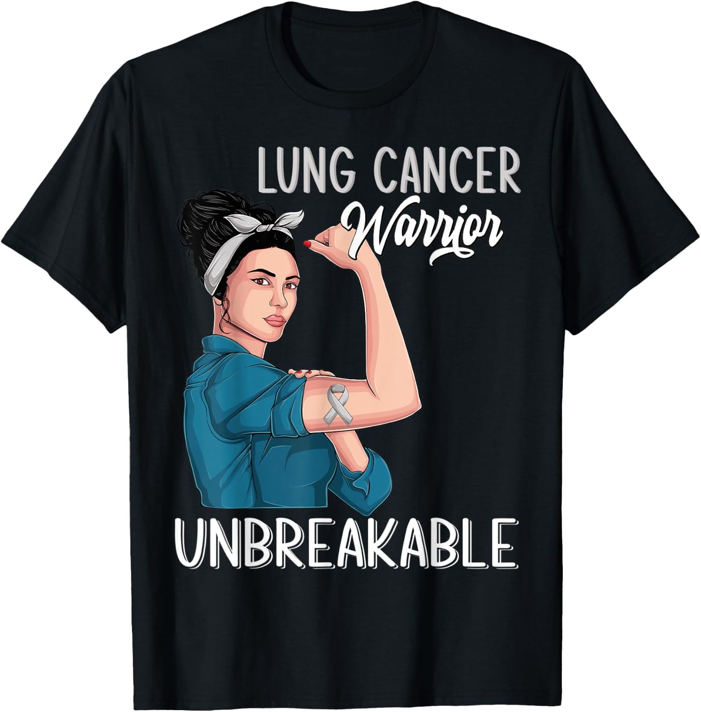 Lung Cancer Awareness Warrior Unbreakable Support T-Shirt - T-Shirt | Black