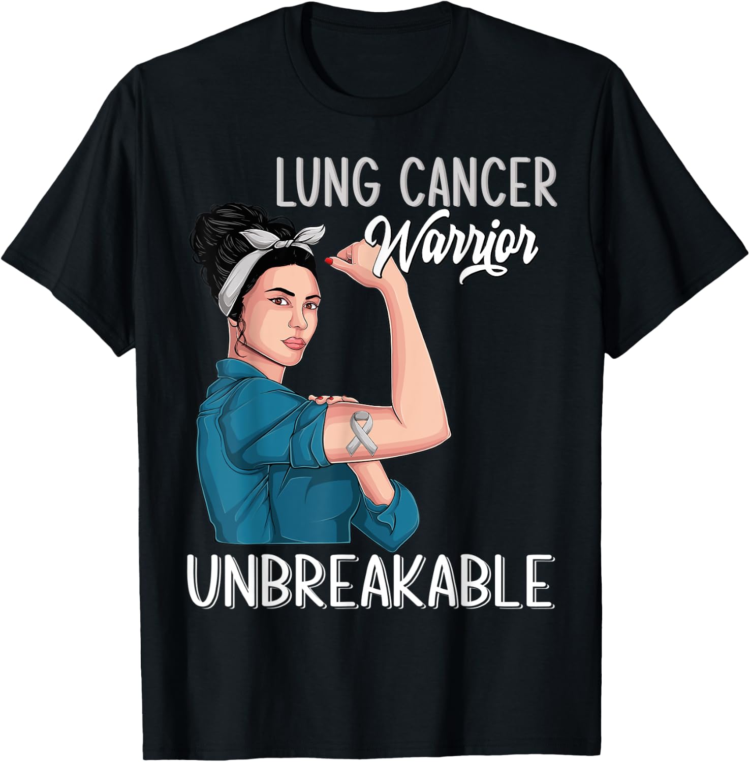 Lung Cancer Awareness Warrior Unbreakable Support T-Shirt - T-Shirt | Black