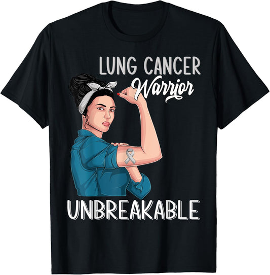 Lung Cancer Awareness Warrior Unbreakable Support T-Shirt - T-Shirt | Black