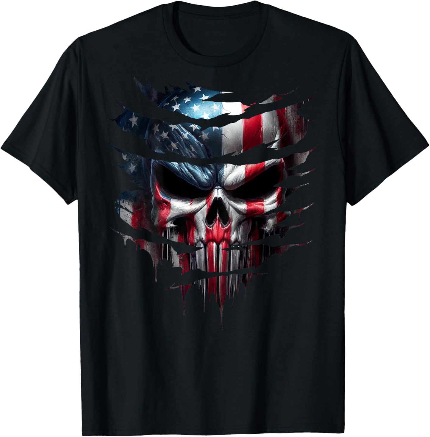 American Skull Patriotic Flag USA Grunge Style Graphic Men T-Shirt - T-Shirt | Black