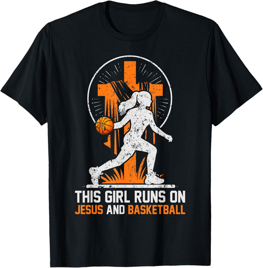 This Girl Runs On Jesus And Basketball T-Shirt - T-Shirt | Black