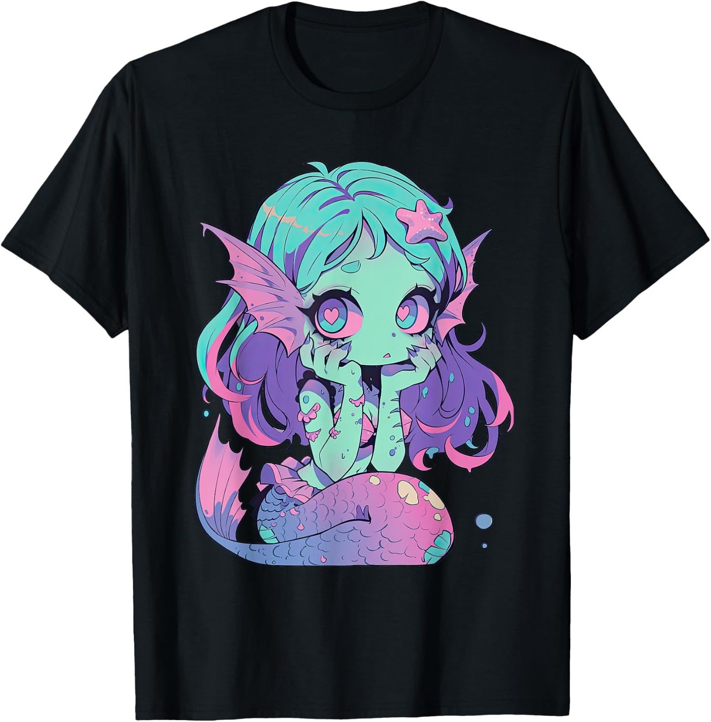 Kawaii Pastel Goth Creepy Cute Witchy Zombie Mermaid T-Shirt - T-Shirt | Black