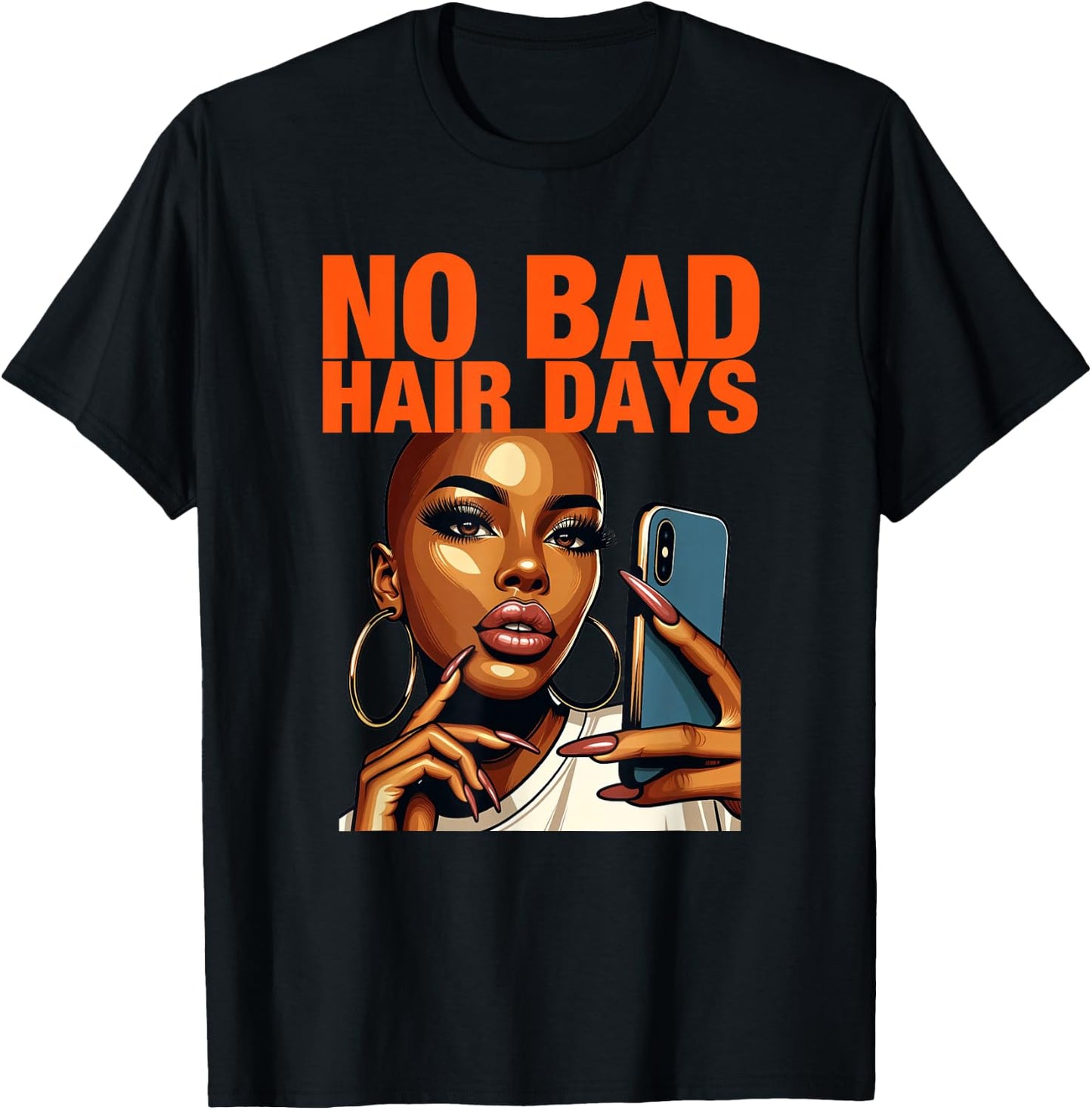 Bald African American Woman | No Bad Hair Days T-Shirt - T-Shirt | Black