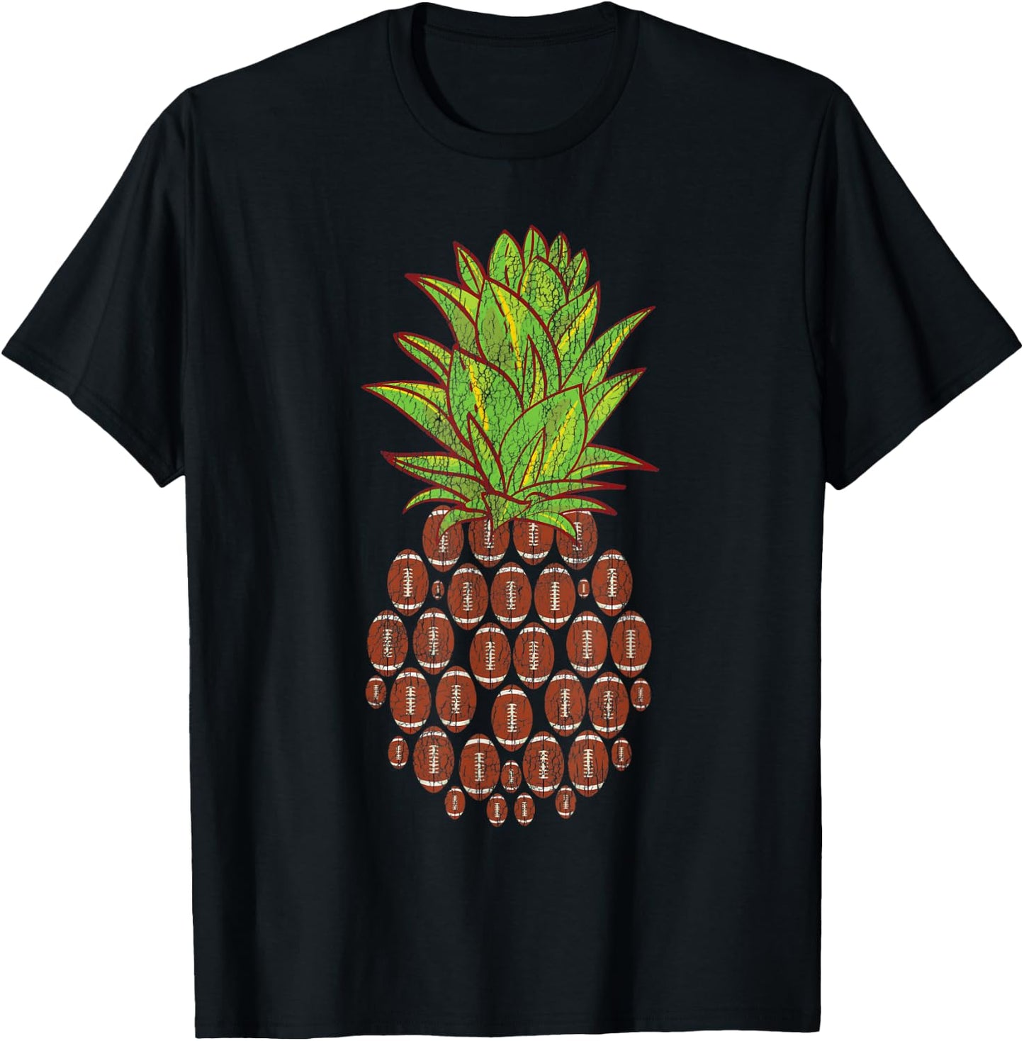 Funny Pineapple Distressed Design Football Sports T-Shirt - T-Shirt | Black