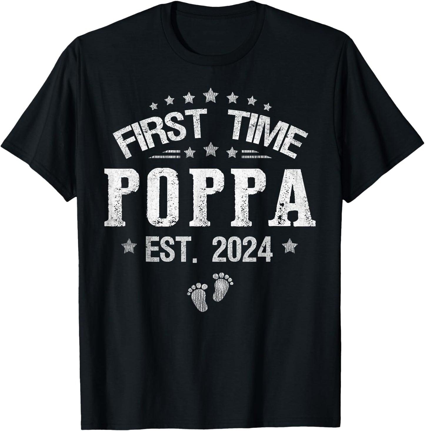 First time Poppa est.2024 Father's Day Promoted To Poppa T-Shirt - T-Shirt | Black