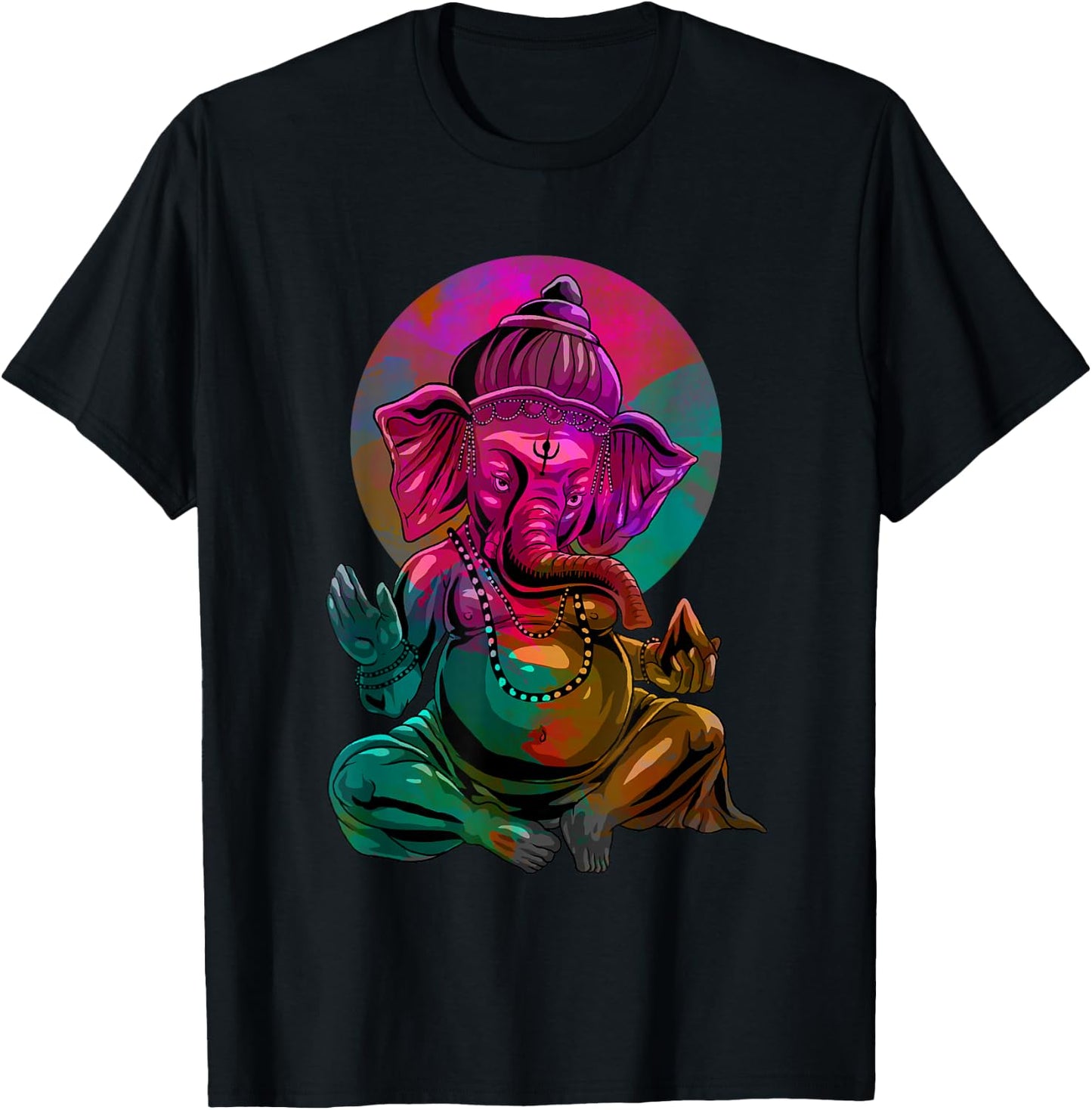 Psychedelic Ganesha Elephant - Spiritual Hindu Art T-Shirt - T-Shirt | Black