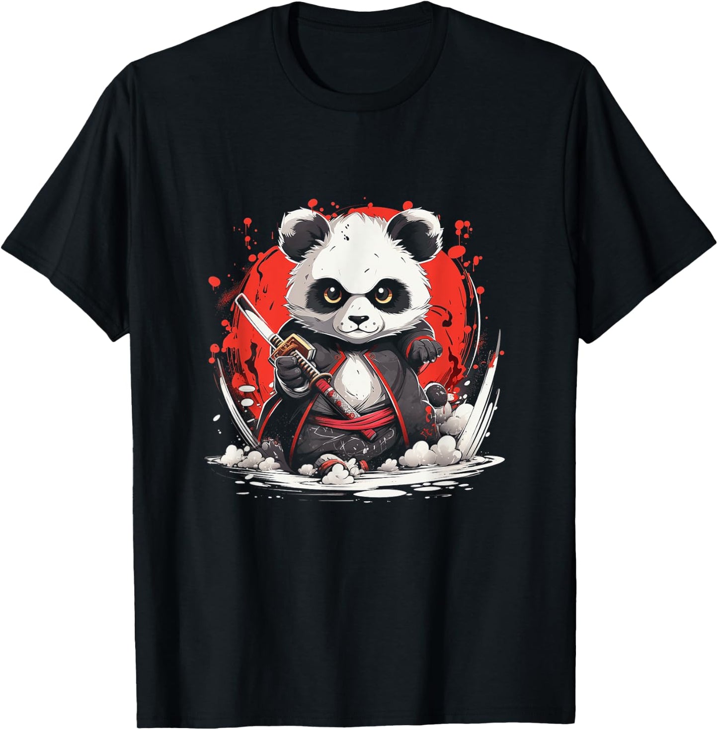 Japanese Art Panda Ninja Anime Style Japan Samurai Panda T-Shirt - T-Shirt | Black