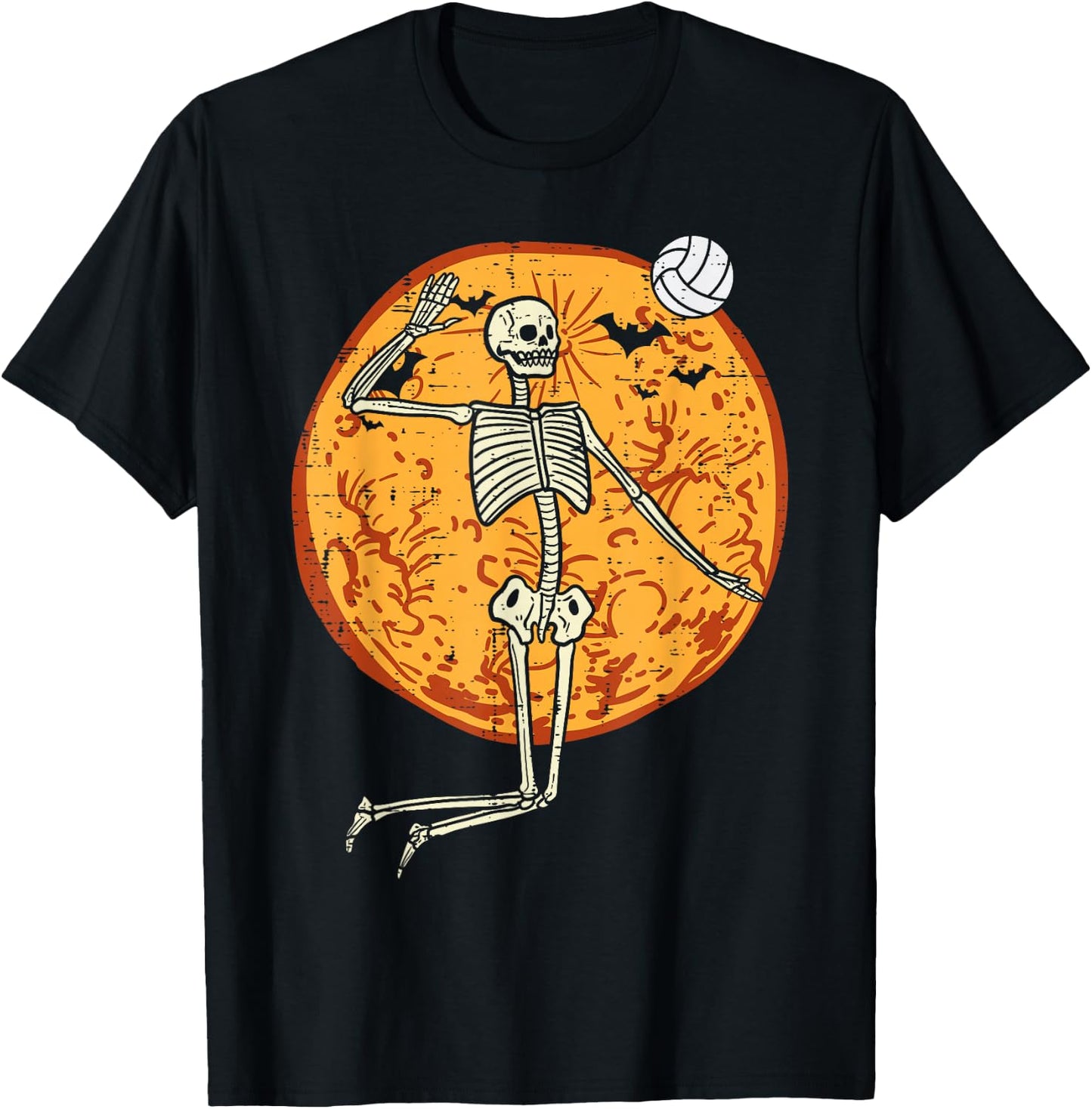 Volleyball Skeleton Full Moon Sports Halloween Girls Women T-Shirt - T-Shirt | Black