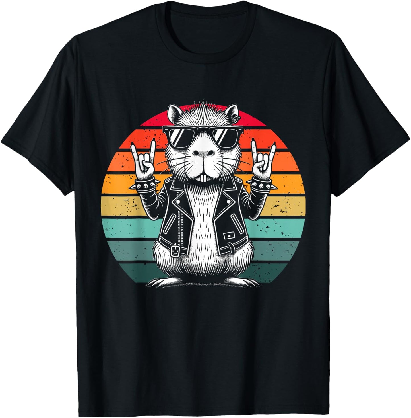 Retro Capybara Rock and Roll Music Men Women Capybara Lovers T-Shirt - T-Shirt | Black