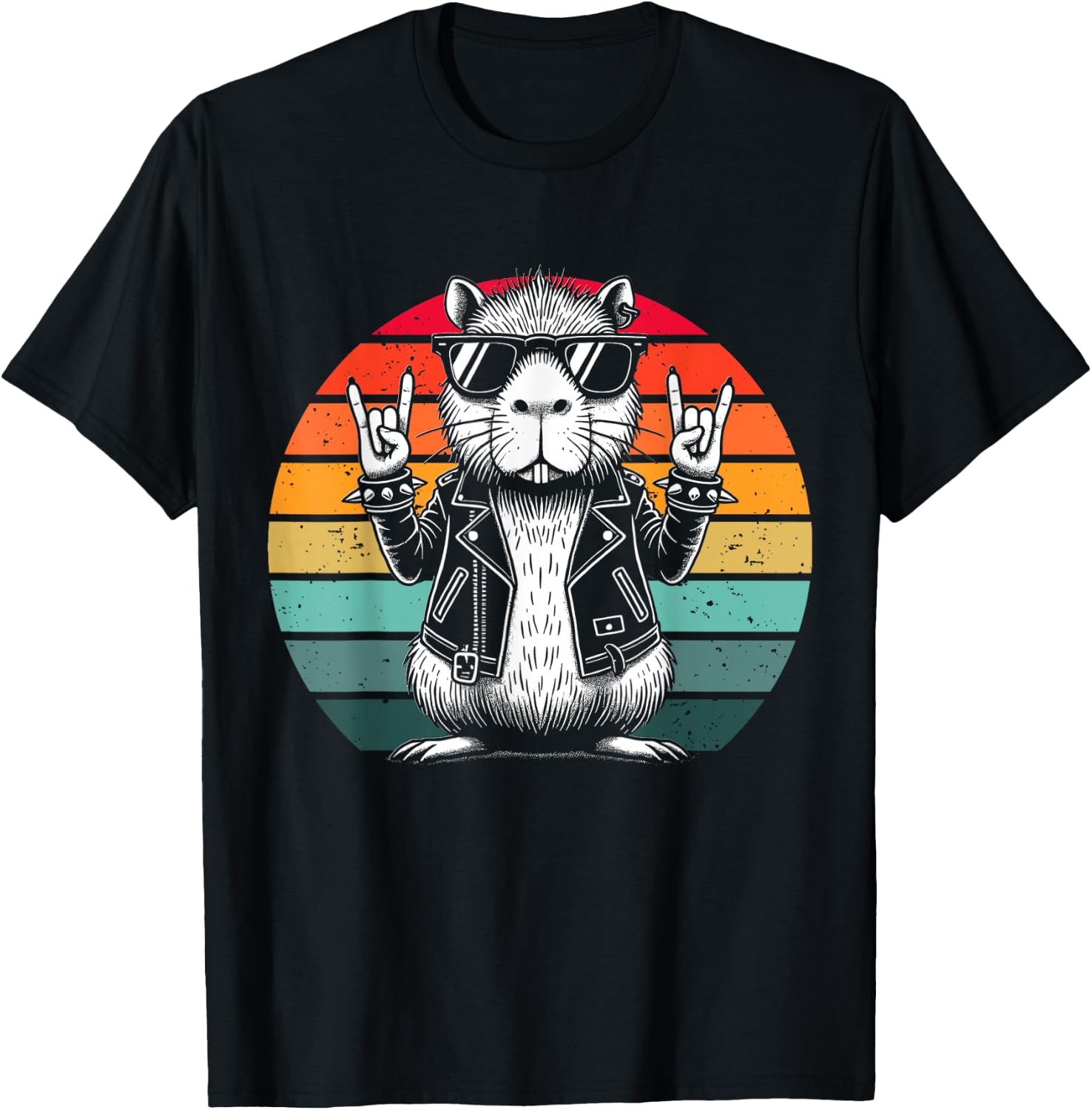 Retro Capybara Rock and Roll Music Men Women Capybara Lovers T-Shirt - T-Shirt | Black