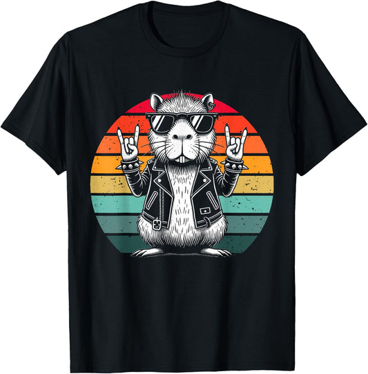 Retro Capybara Rock and Roll Music Men Women Capybara Lovers T-Shirt - T-Shirt | Black