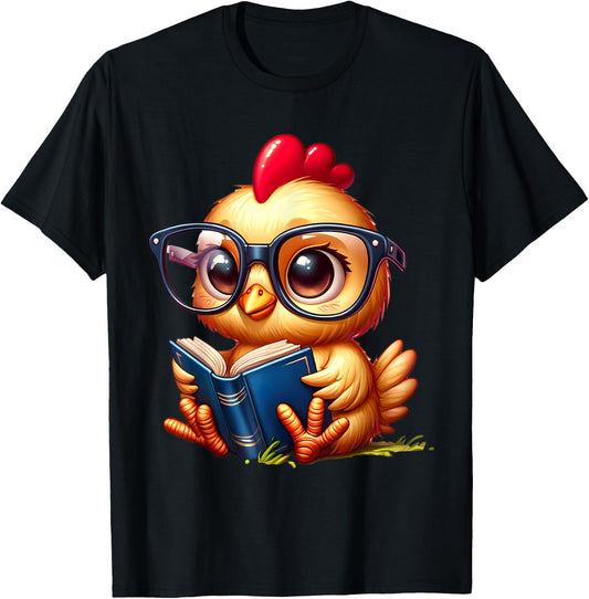 Chicken Reading a Book Farm Animal Chick T-Shirt - T-Shirt | Black