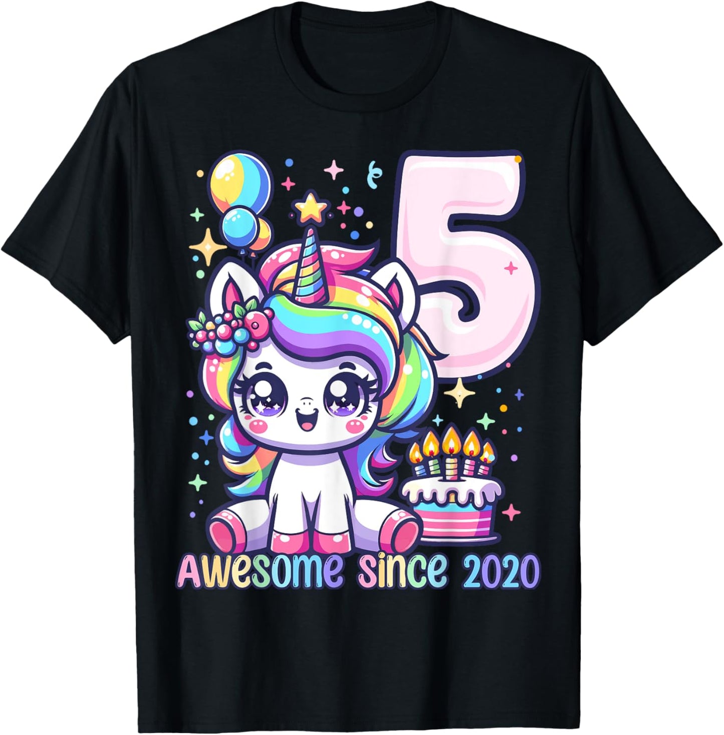 Unicorn 5th Birthday 5 Year Old Unicorn Party Girls Outfit T-Shirt - T-Shirt | Black