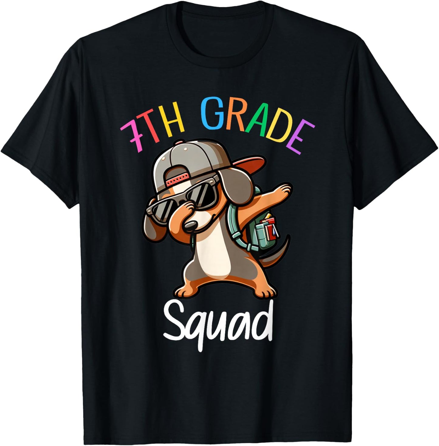 7th Grade Squad Dachshund Dabbing Kids Funny Back To School T-Shirt - T-Shirt | Black