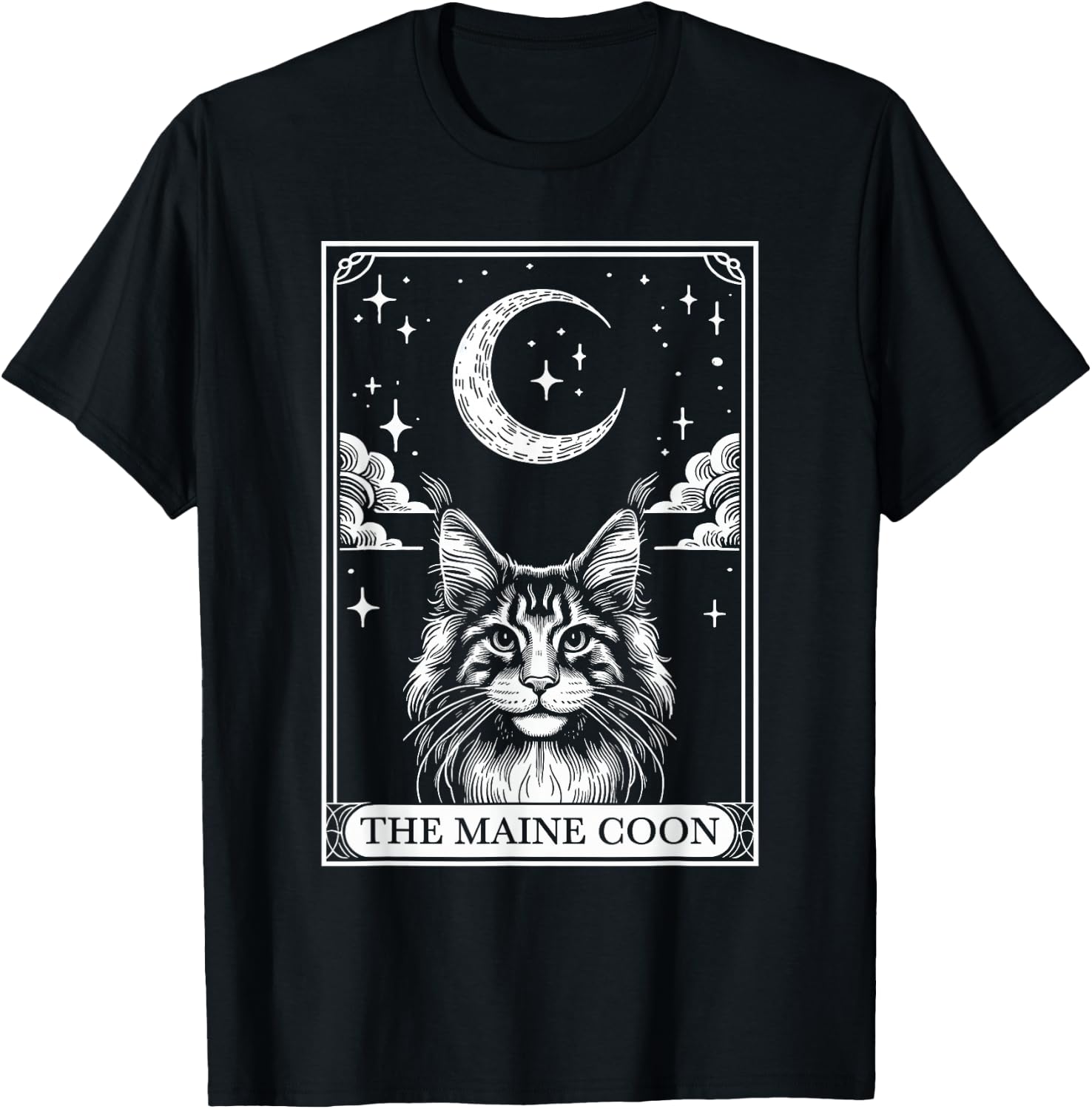 Tarot Card Vintage Crescent Moon MaineCoon Cat Mom Cat Lover Women Kids T-Shirt - T-Shirt | Black