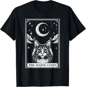 Tarot Card Vintage Crescent Moon MaineCoon Cat Mom Cat Lover Women Kids T-Shirt - T-Shirt | Black