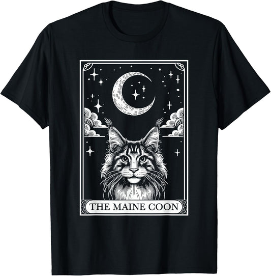 Tarot Card Vintage Crescent Moon MaineCoon Cat Mom Cat Lover Women Kids T-Shirt - T-Shirt | Black