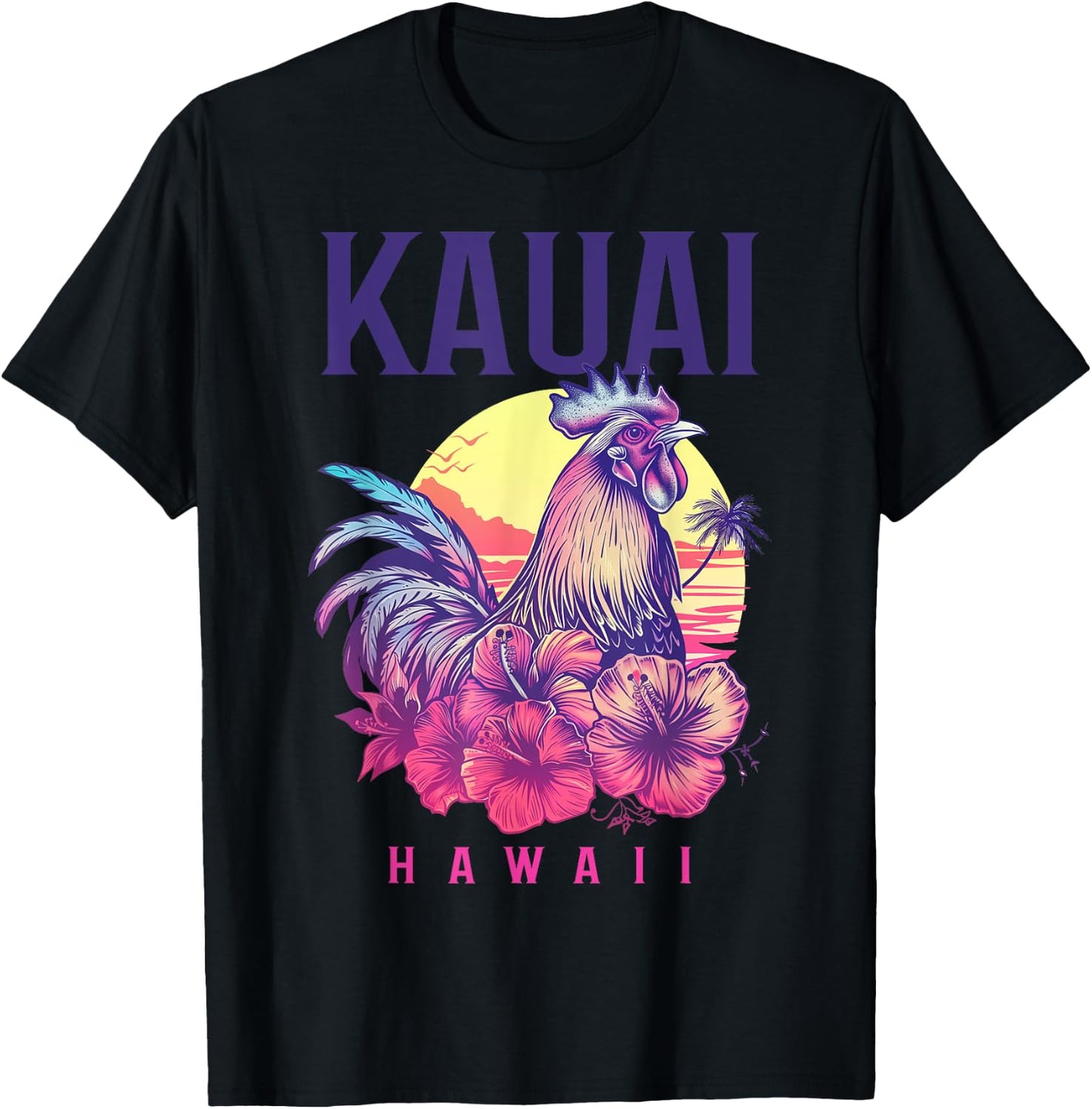 Kauai Hawaii Chicken Hawaiian Hibiscus Flowers Vintage T-Shirt - T-Shirt | Black