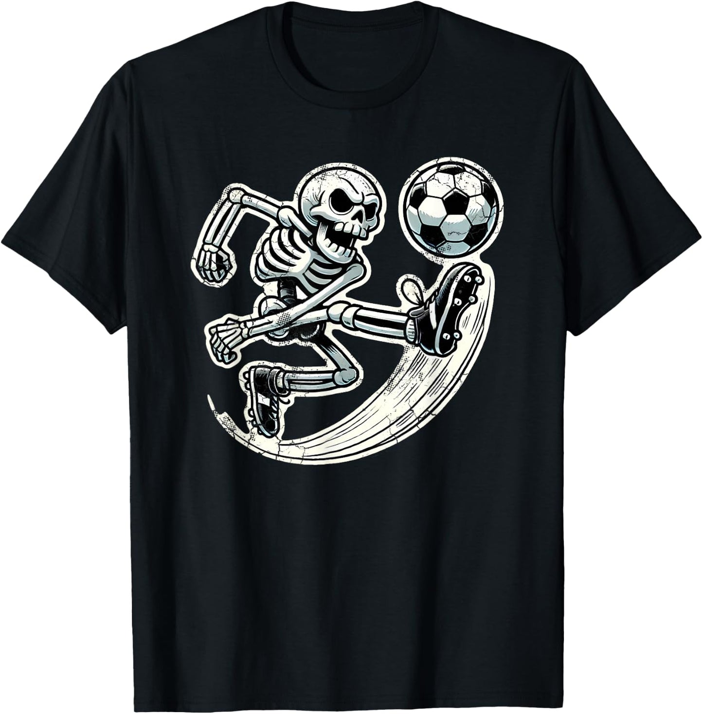 Halloween Skeleton Soccer Player Spooky Kicking Action T-Shirt - T-Shirt | Black