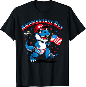 Funny Dinosaur 4th of July Boys Girls Men Amerisaurus T Rex T-Shirt - T-Shirt | Black