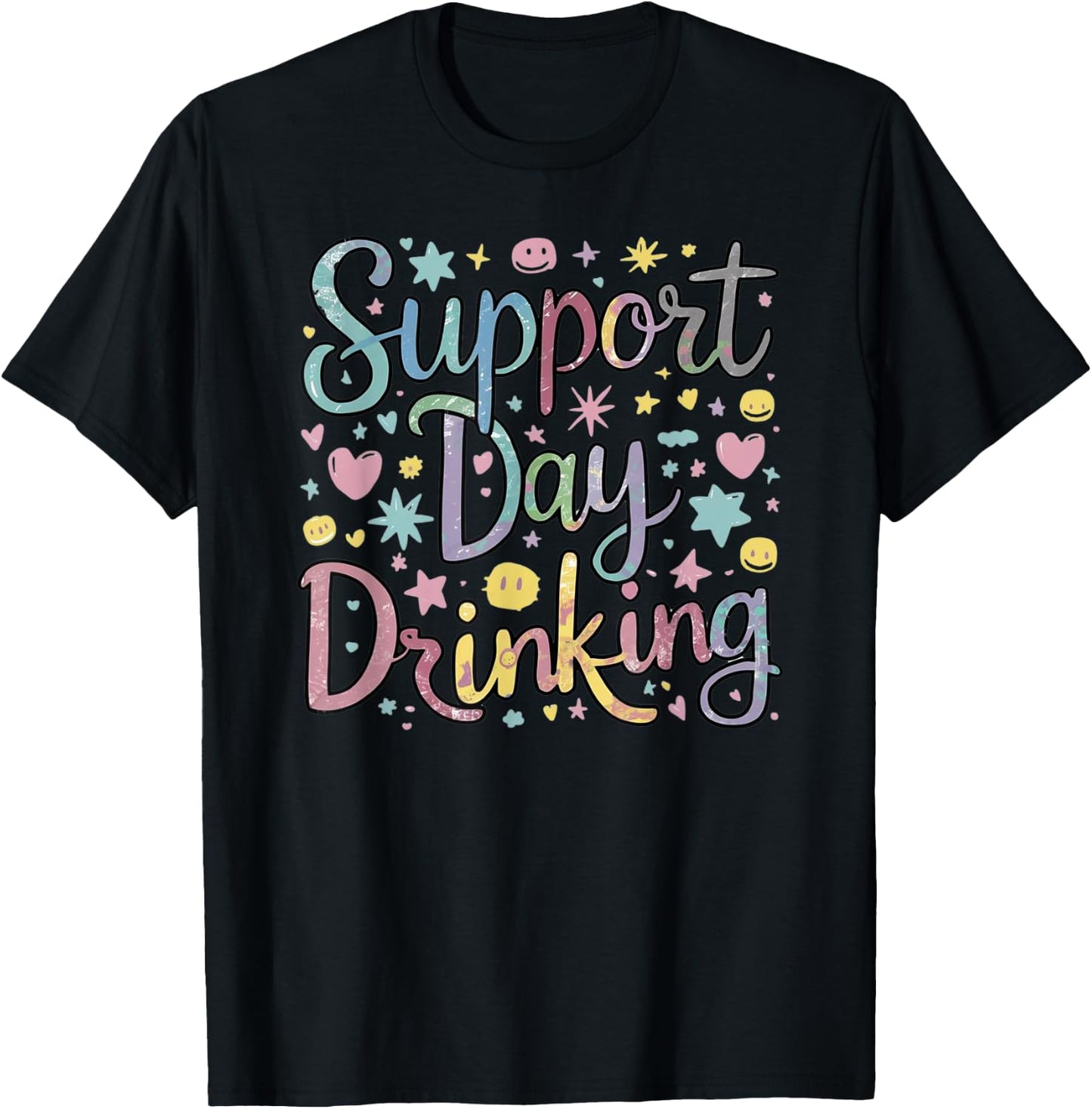 Support Day Drinking Vintage Retro Alcohol Pastel Vacation T-Shirt - T-Shirt | Black
