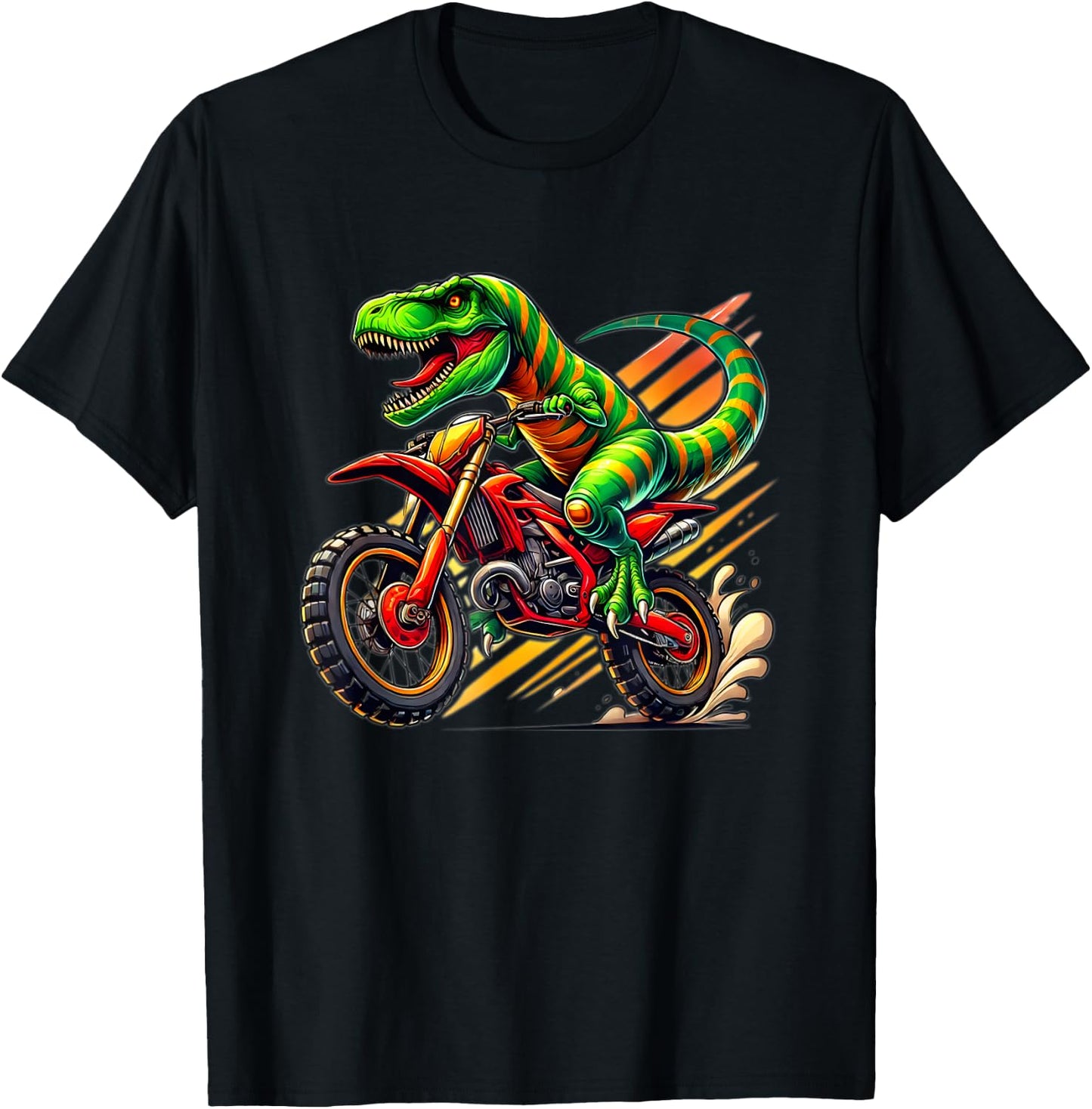 Funny Dirt Bike Boys Kids Dinosaur Motorcycle Riding T-Shirt - T-Shirt | Black