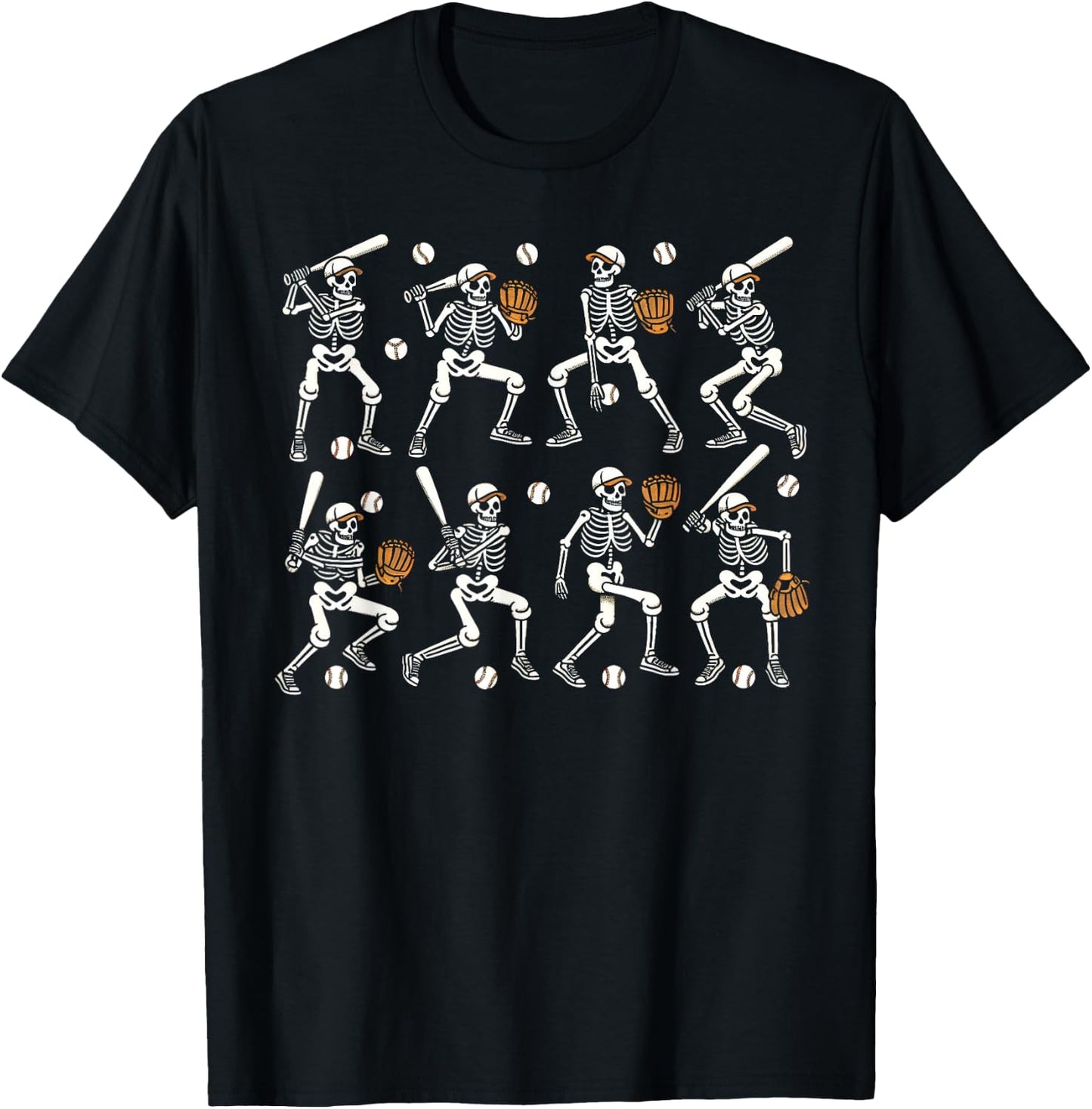 Funny Halloween Baseball Skeletons Play Baseball Boys Kids T-Shirt - T-Shirt | Black