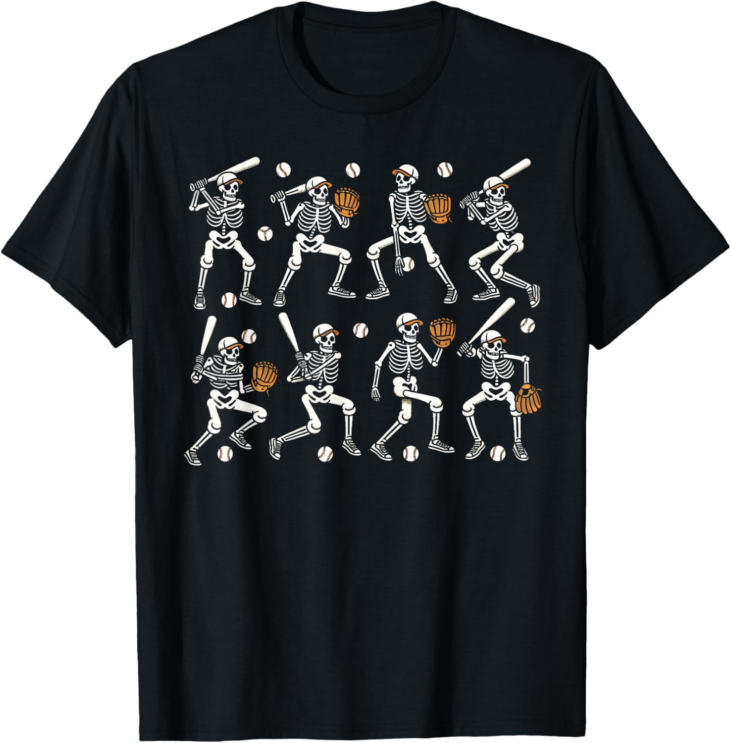 Funny Halloween Baseball Skeletons Play Baseball Boys Kids T-Shirt - T-Shirt | Black