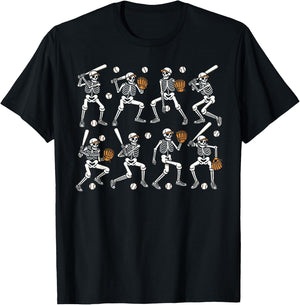 Funny Halloween Baseball Skeletons Play Baseball Boys Kids T-Shirt - T-Shirt | Black