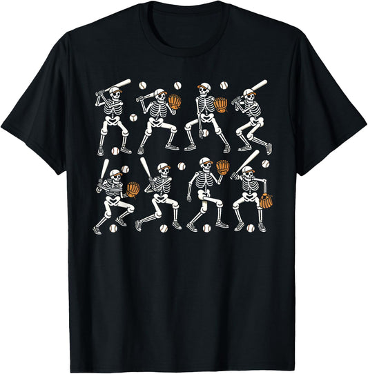 Funny Halloween Baseball Skeletons Play Baseball Boys Kids T-Shirt - T-Shirt | Black