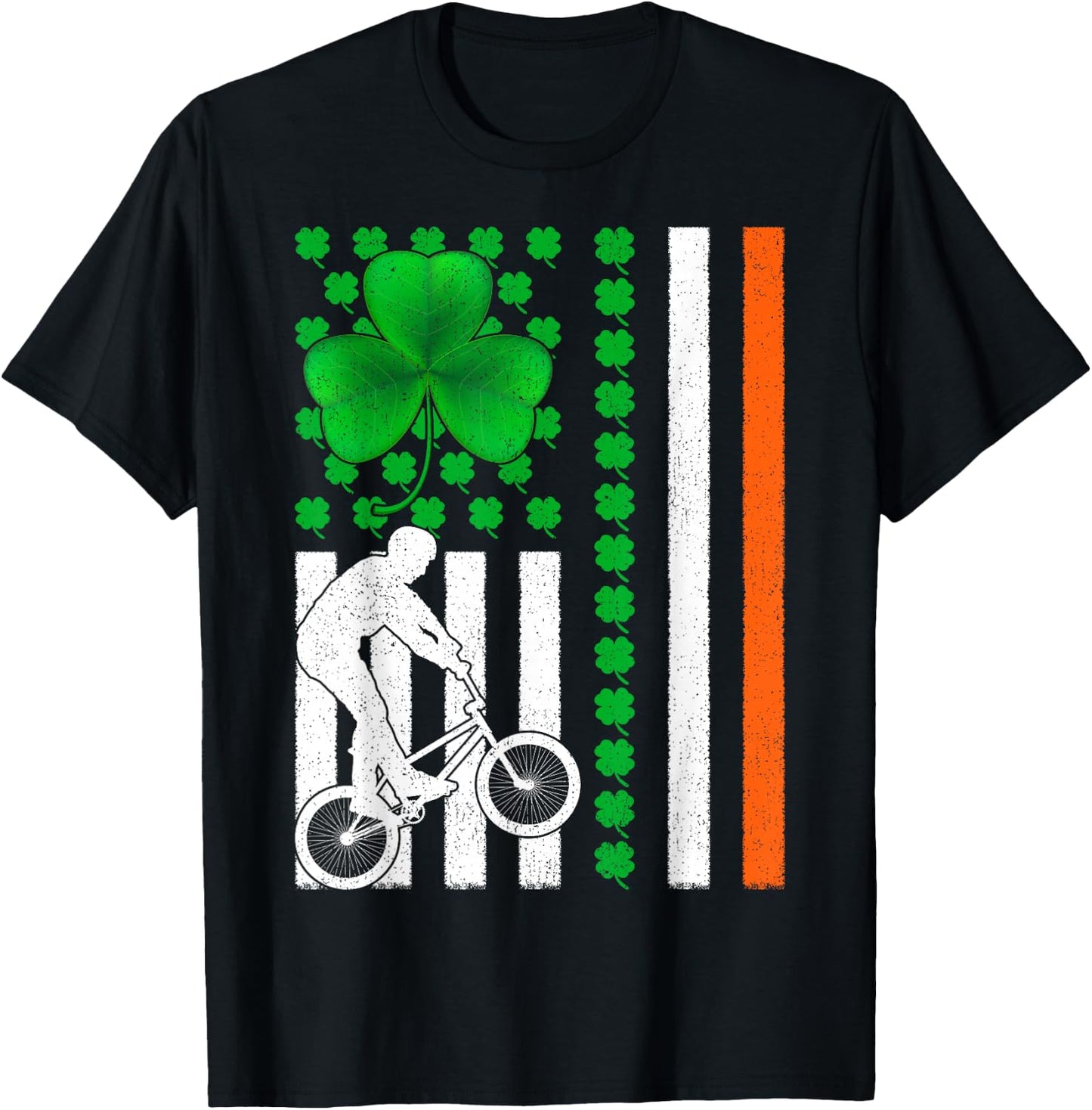Shamrock Irish American Flag BMX Cycling St Patrick's Day Women Kids Men T-Shirt - T-Shirt | Black