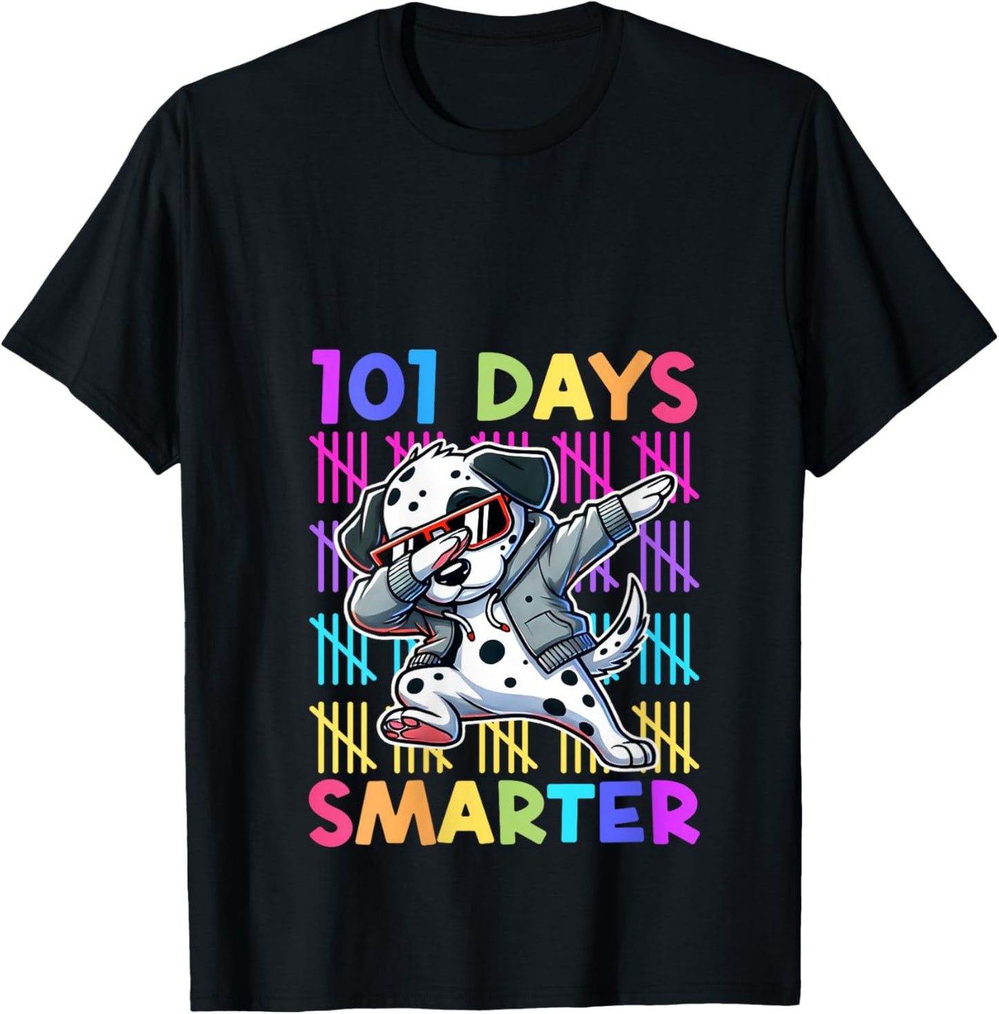 101 Days of School Dabbing Dog Cute 100 Days Smarter Student V-Neck T-Shirt - T-Shirt | Black