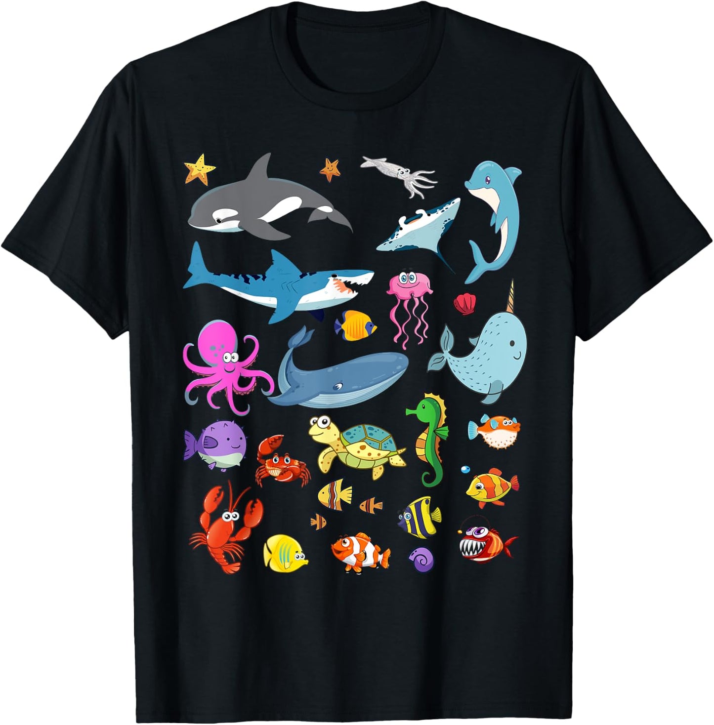 Funny Sea Animals Kids Children Ocean Creatures Clownfish T-Shirt - T-Shirt | Black